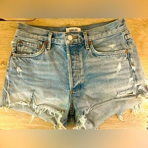Agolde Light Wash Distressed Denim Jean Shorts